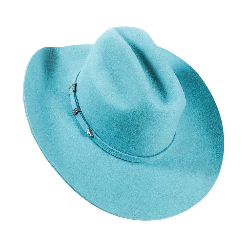 Light blue cowboy hat on a white background