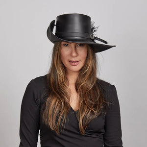 Cavalier | Womens Black Renaissance Fair Leather Hat with Feather