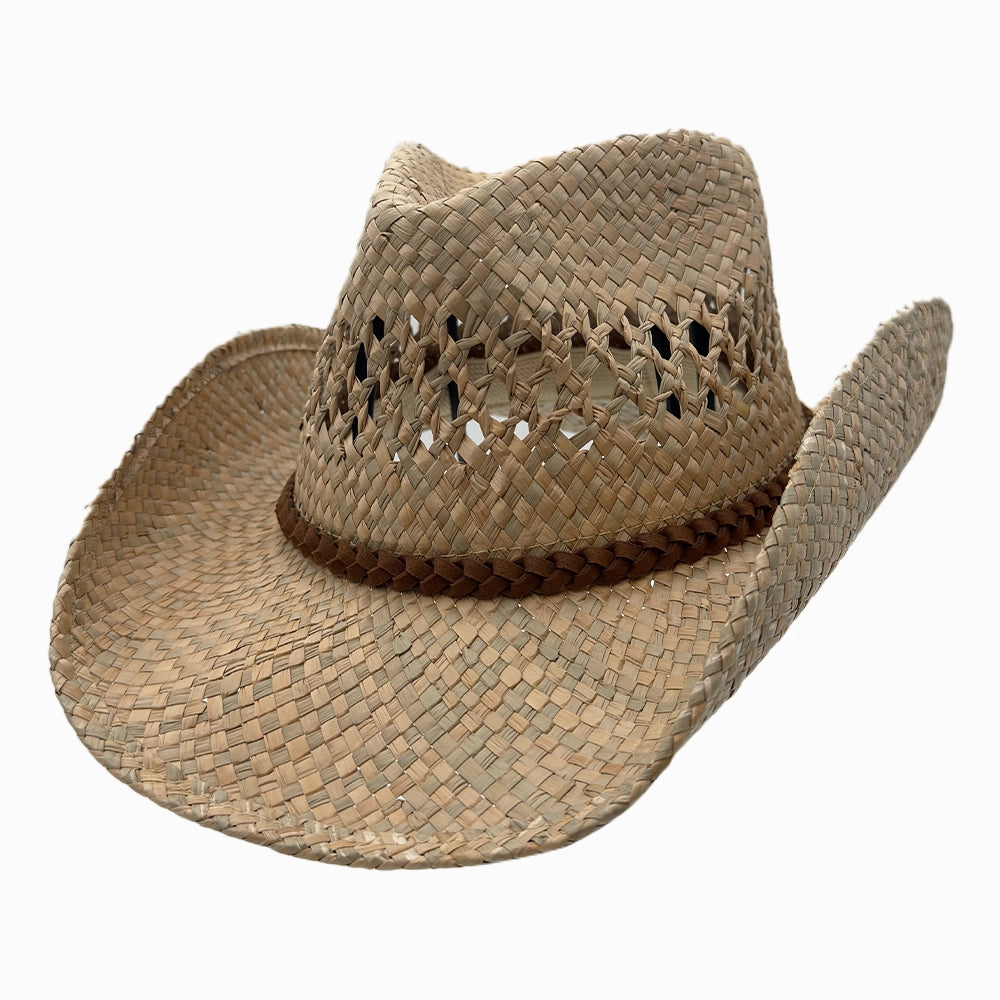 Coastal | Mens Natural Seagrass Western Curl Pinch Front Straw Cowboy Hat