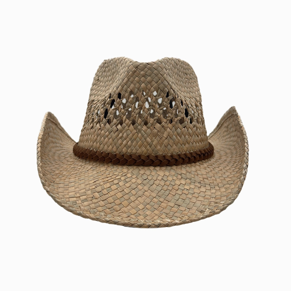 Coastal | Mens Natural Seagrass Western Curl Pinch Front Straw Cowboy Hat