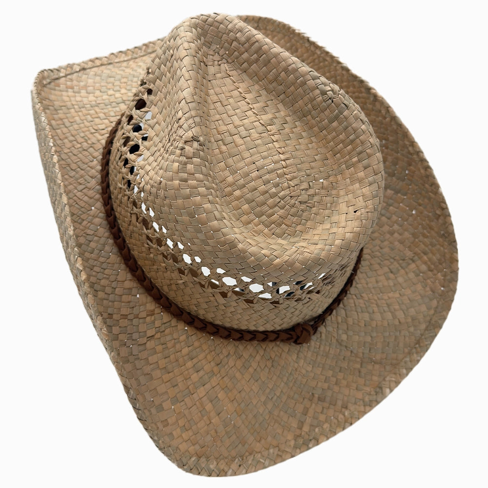 Coastal | Mens Natural Seagrass Western Curl Pinch Front Straw Cowboy Hat