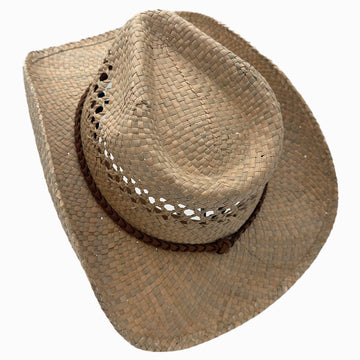 Coastal | Mens Natural Seagrass Western Curl Pinch Front Straw Cowboy Hat