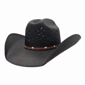 Coyote | Womens Black Bangora Straw Cattleman Crown Cowgirl Hat