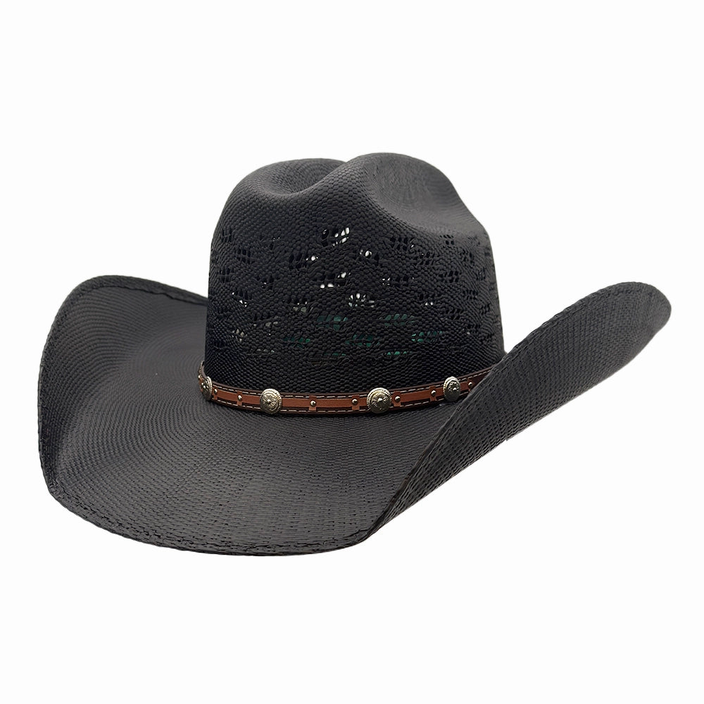 Coyote | Womens Black Bangora Straw Cattleman Crown Cowgirl Hat
