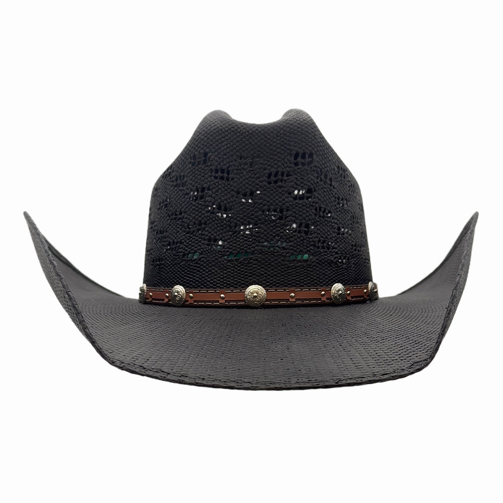 Coyote | Womens Black Bangora Straw Cattleman Crown Cowgirl Hat