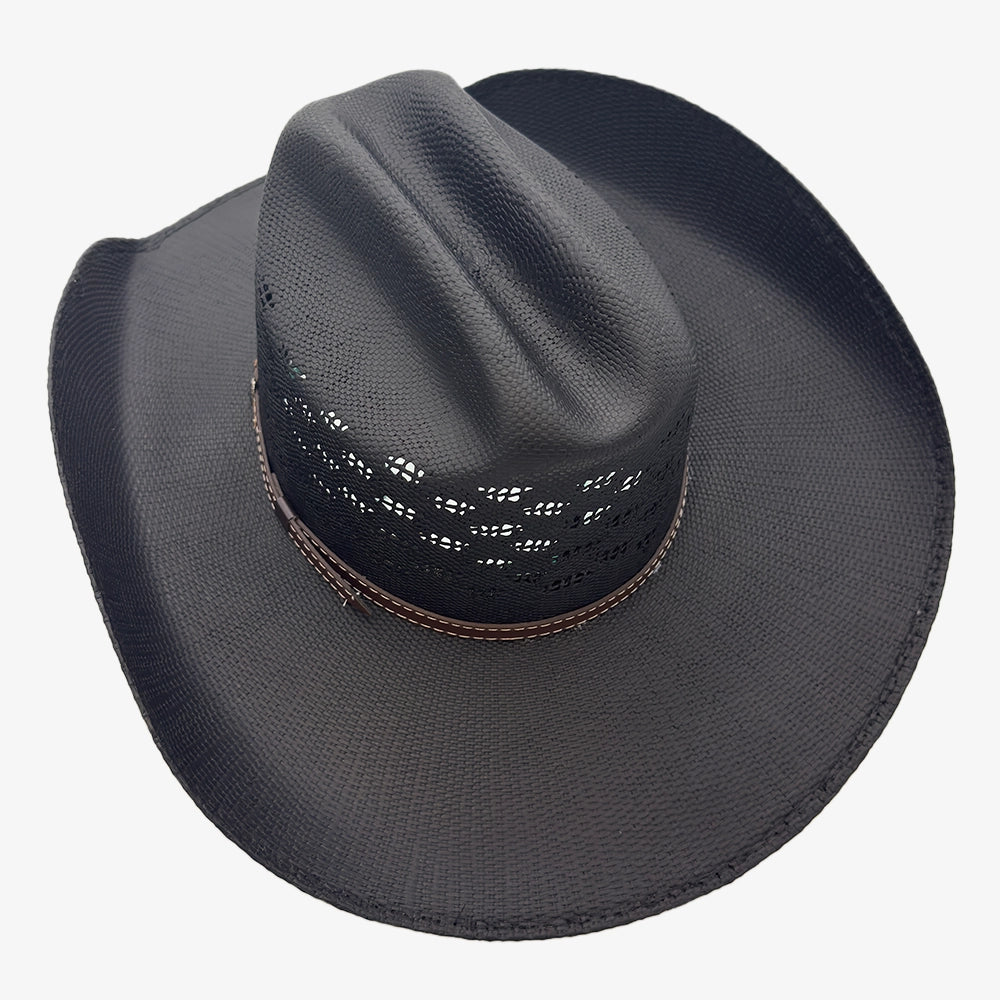 Coyote | Womens Black Bangora Straw Cattleman Crown Cowgirl Hat