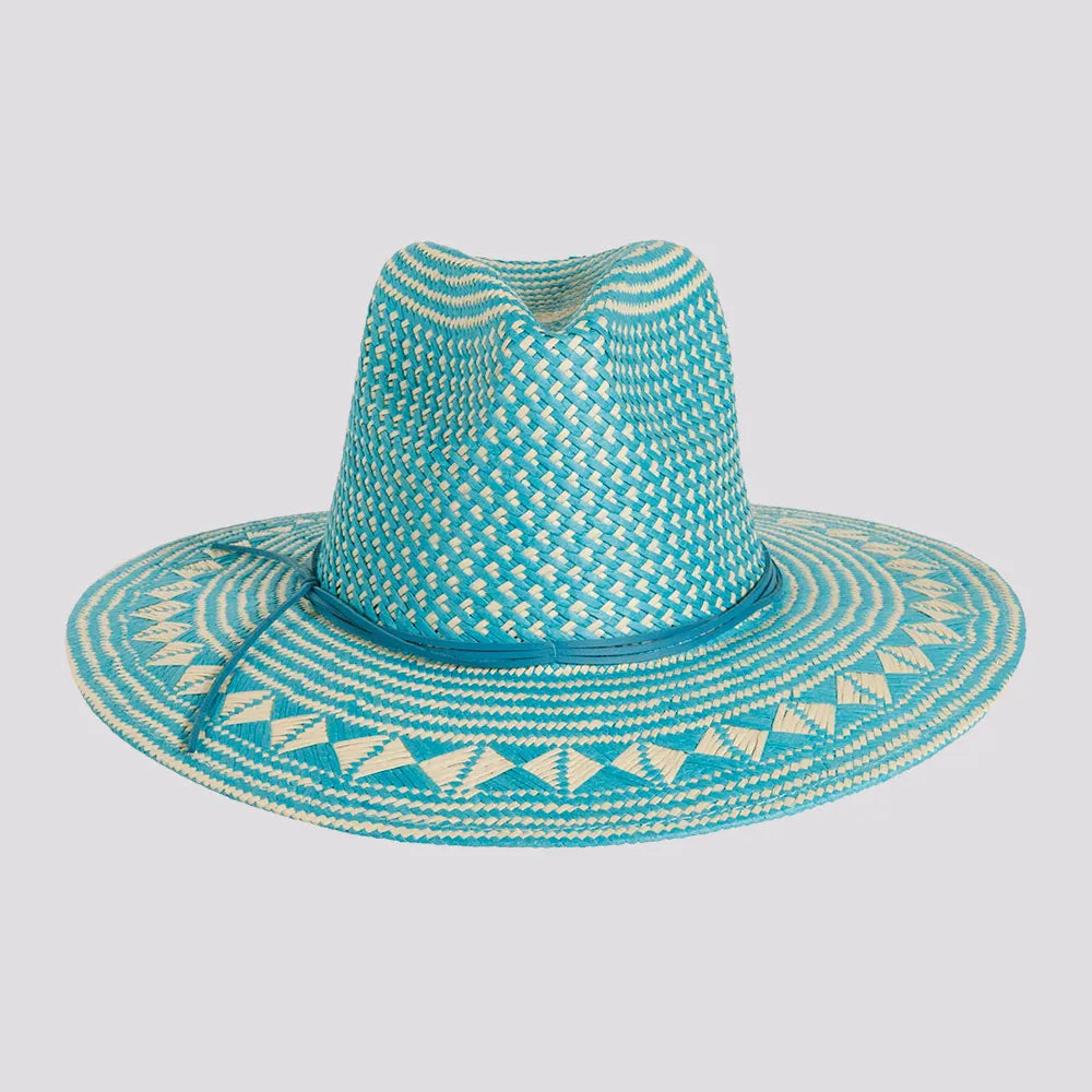 Eppie | Womens Natural & Aqua Two Tone Toyo Straw Sun Hat
