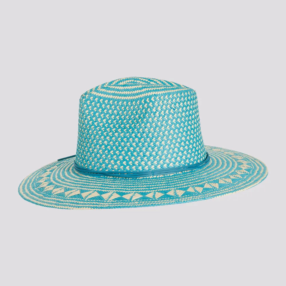 Eppie | Mens Natural & Aqua Two Tone Toyo Straw Sun Hat
