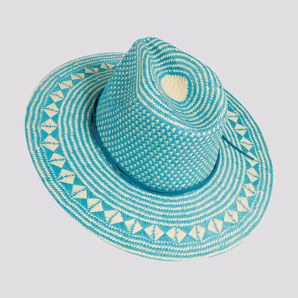Eppie | Mens Natural & Aqua Two Tone Toyo Straw Sun Hat