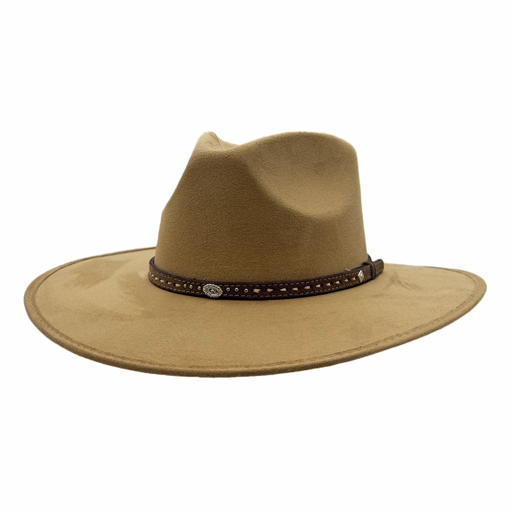 Granger | Mens Camel Faux Suede Rancher Fedora Hat
