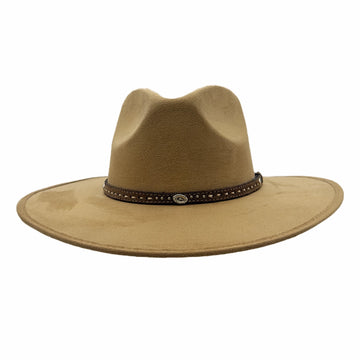 Granger | Mens Camel Faux Suede Rancher Fedora Hat