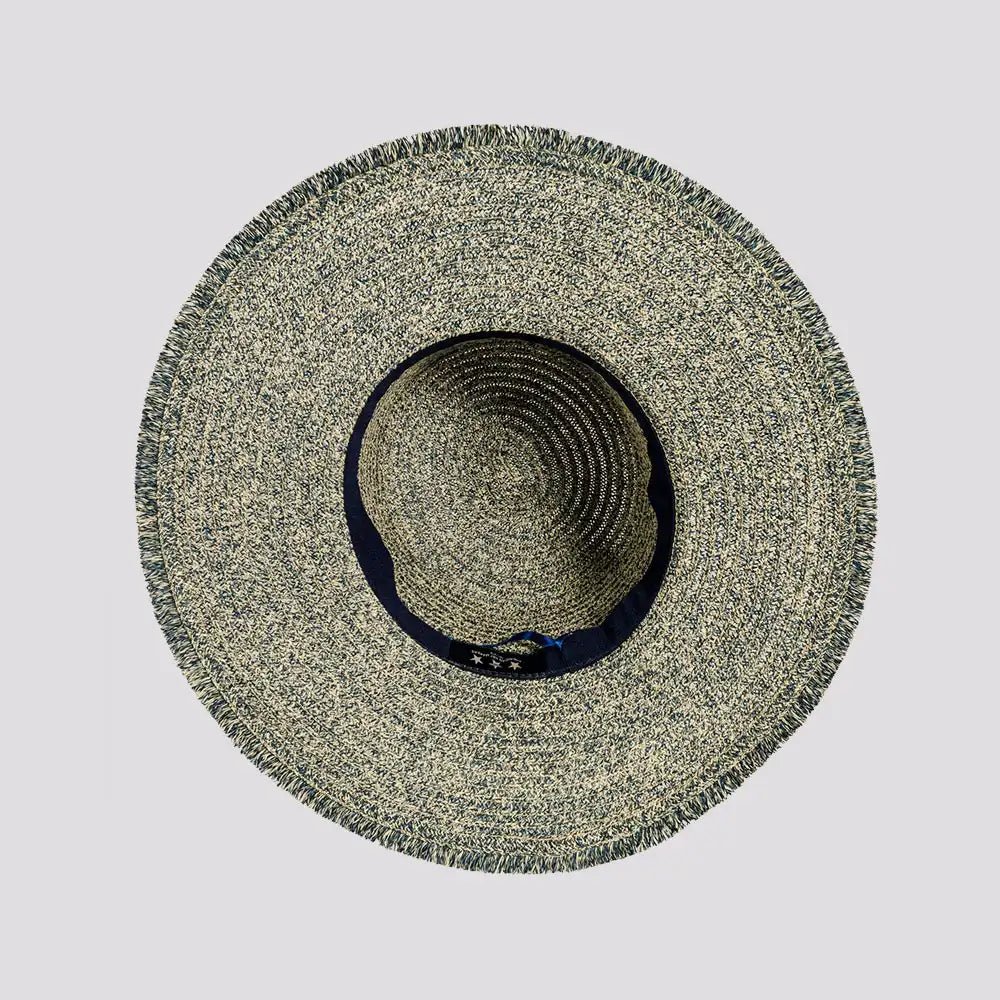 Joy | Womens Navy Sewn Paper Braid Sun Hat with Fringe Edge