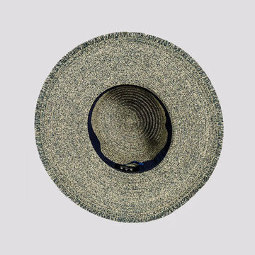 Joy | Womens Navy Sewn Paper Braid Sun Hat with Fringe Edge