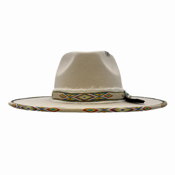 Lakota | Womens Silver Wool Felt Rancher Fedora Hat with Tribal Trim