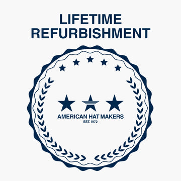 Logo for American Hat Makers with 'Lifetime Refurbishment' text on a white background