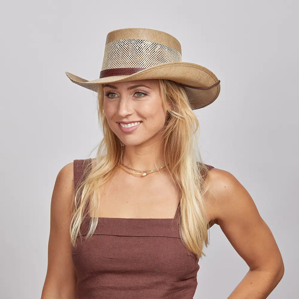 Madrid | Womens Tan Wide Brim Firm Straw Gambler Hat