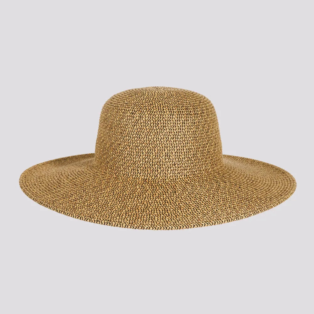 Mynah | Womens Coffee Mix Paper Braid Round Crown Straw Sun Hat