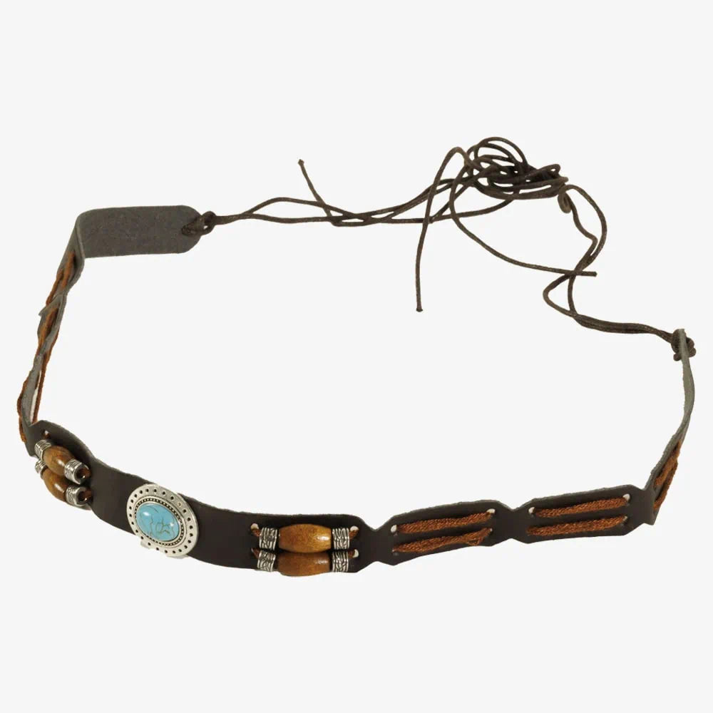 Navaho | Suede Leather Hat Band with Turquoise and Wood Beads
