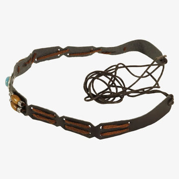 Navaho | Suede Leather Hat Band with Turquoise and Wood Beads