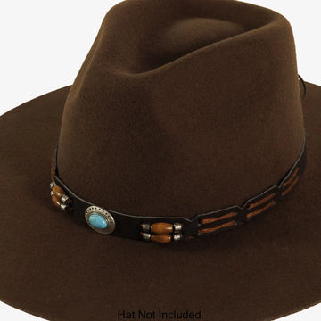 Navaho | Suede Leather Hat Band with Turquoise and Wood Beads