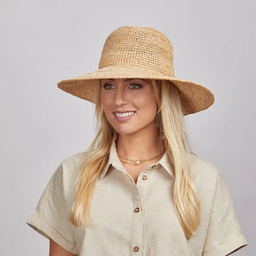 Nova | Womens Natural Wide Brim Crocheted Raffia Palm Sun Hat