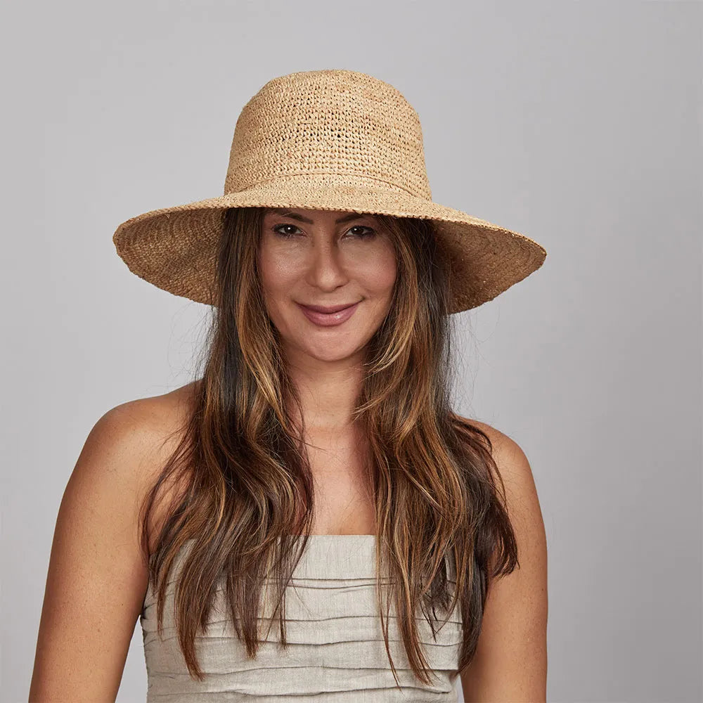 Nova | Womens Natural Wide Brim Crocheted Raffia Palm Sun Hat