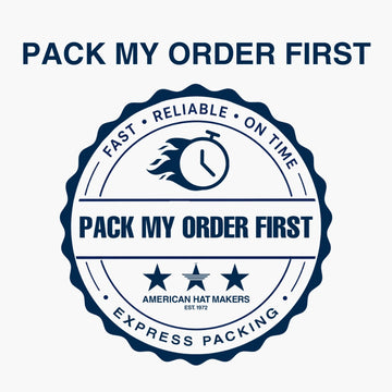 Logo with 'Pack My Order First' text and clock icon on a white background