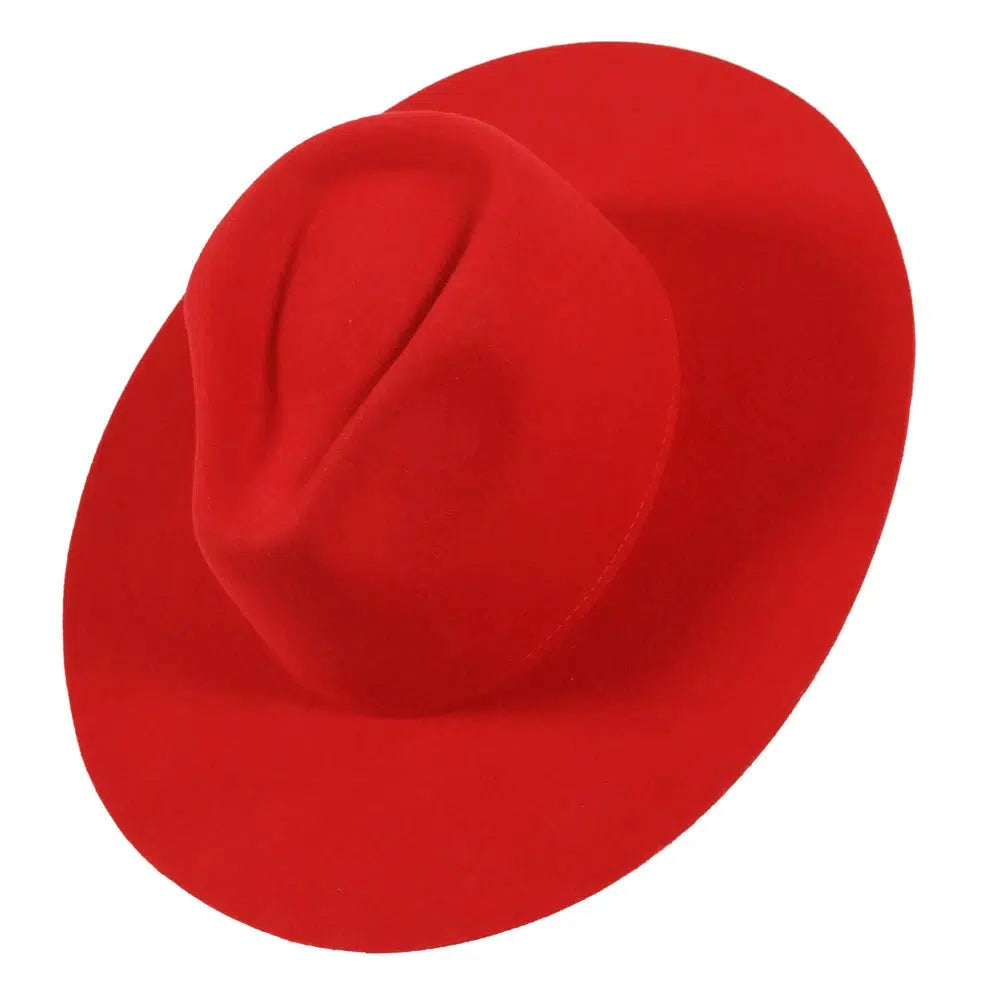 Rancher | Womens Red Wide Brim Felt Fedora Hat