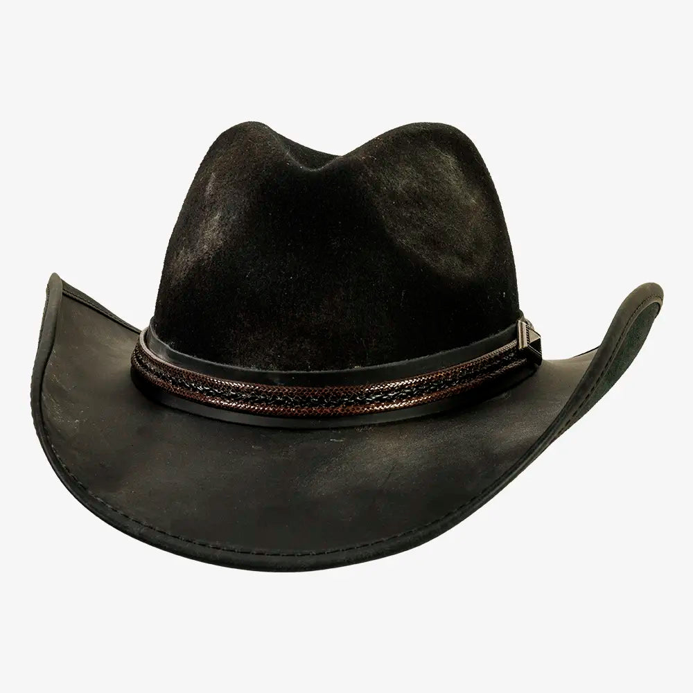 Reckless | Mens Black Genuine Leather and Wool Felt Western Cowboy Hat