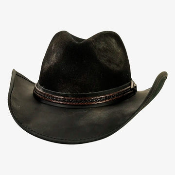 Reckless | Mens Black Genuine Leather and Wool Felt Western Cowboy Hat