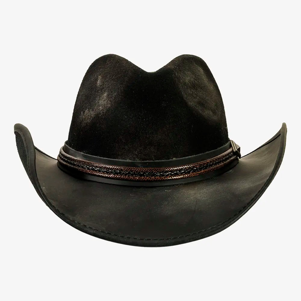 Reckless | Mens Black Genuine Leather and Wool Felt Western Cowboy Hat