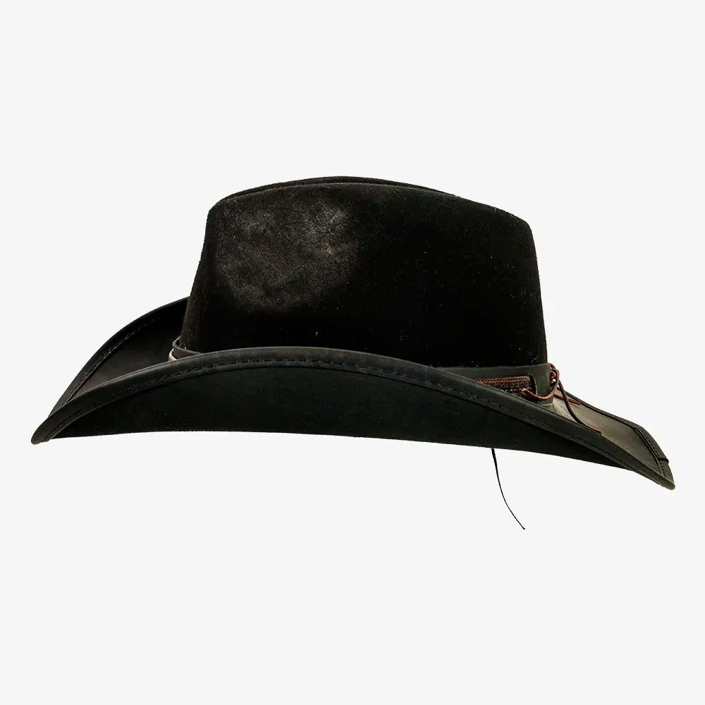 Reckless | Mens Black Genuine Leather and Wool Felt Western Cowboy Hat