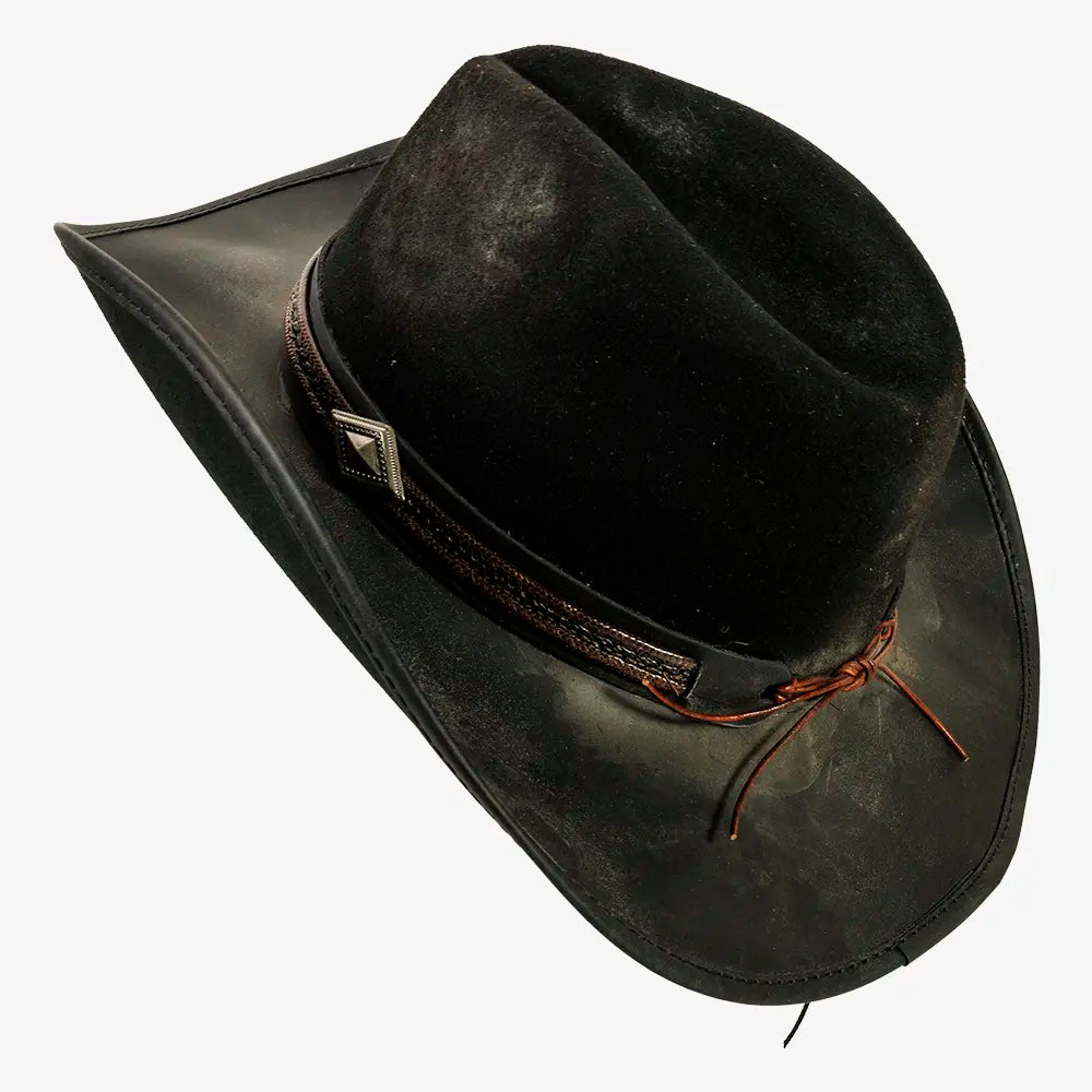 Reckless | Mens Black Genuine Leather and Wool Felt Western Cowboy Hat