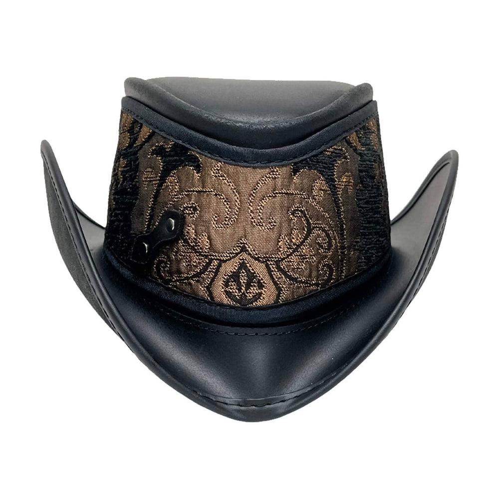 Reversible Ren | Mens Black Leather Festival Hat with Green & Gold Hat Band
