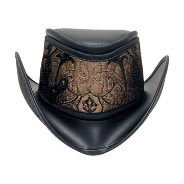 Reversible Ren | Mens Black Leather Festival Hat with Green & Gold Hat Band