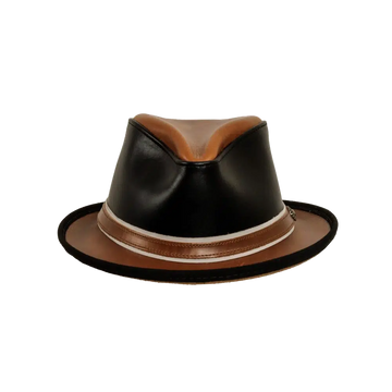rocky black leather fedora front view