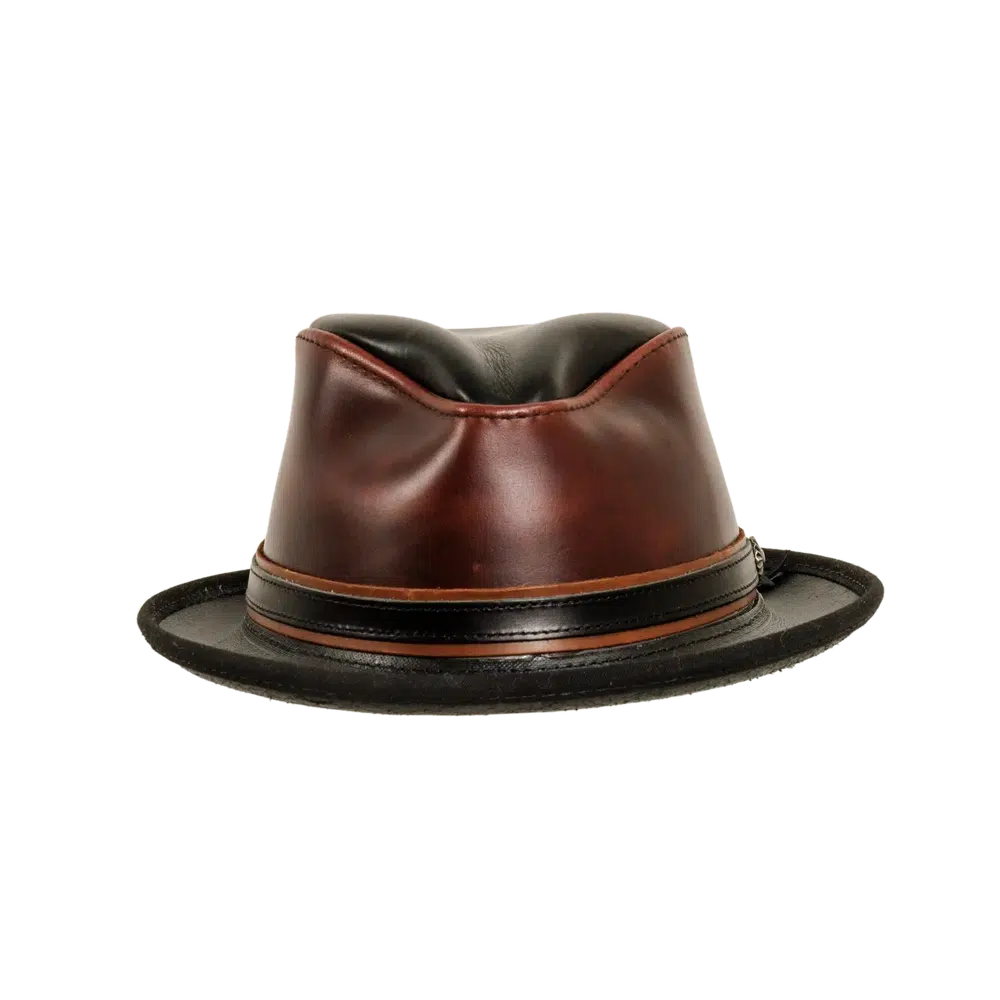 rocky wine leather fedora front view