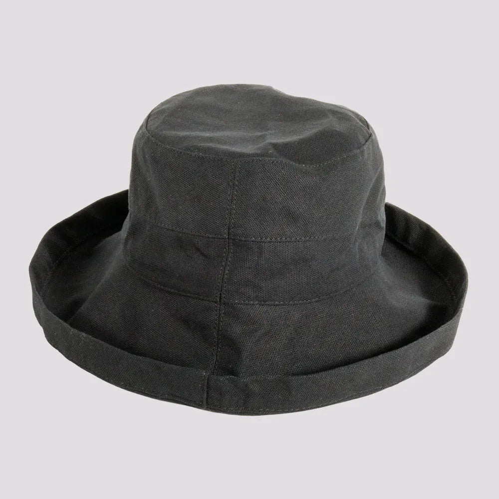 Sausalito | Womens Black Cotton Sun Bucket Hat with Upturn Brim