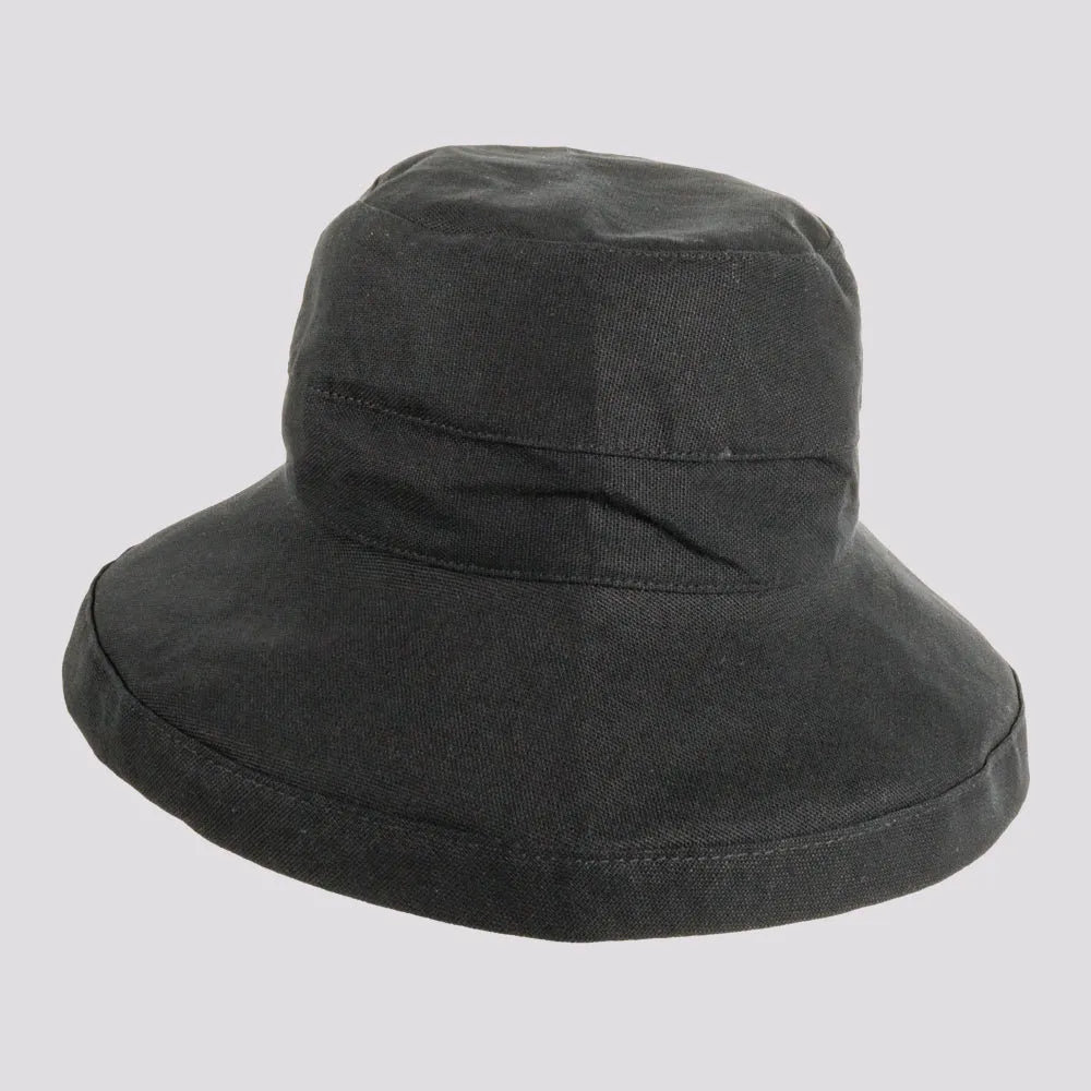Sausalito | Womens Black Cotton Sun Bucket Hat with Upturn Brim