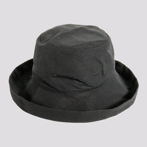 Sausalito | Womens Black Cotton Sun Bucket Hat with Upturn Brim