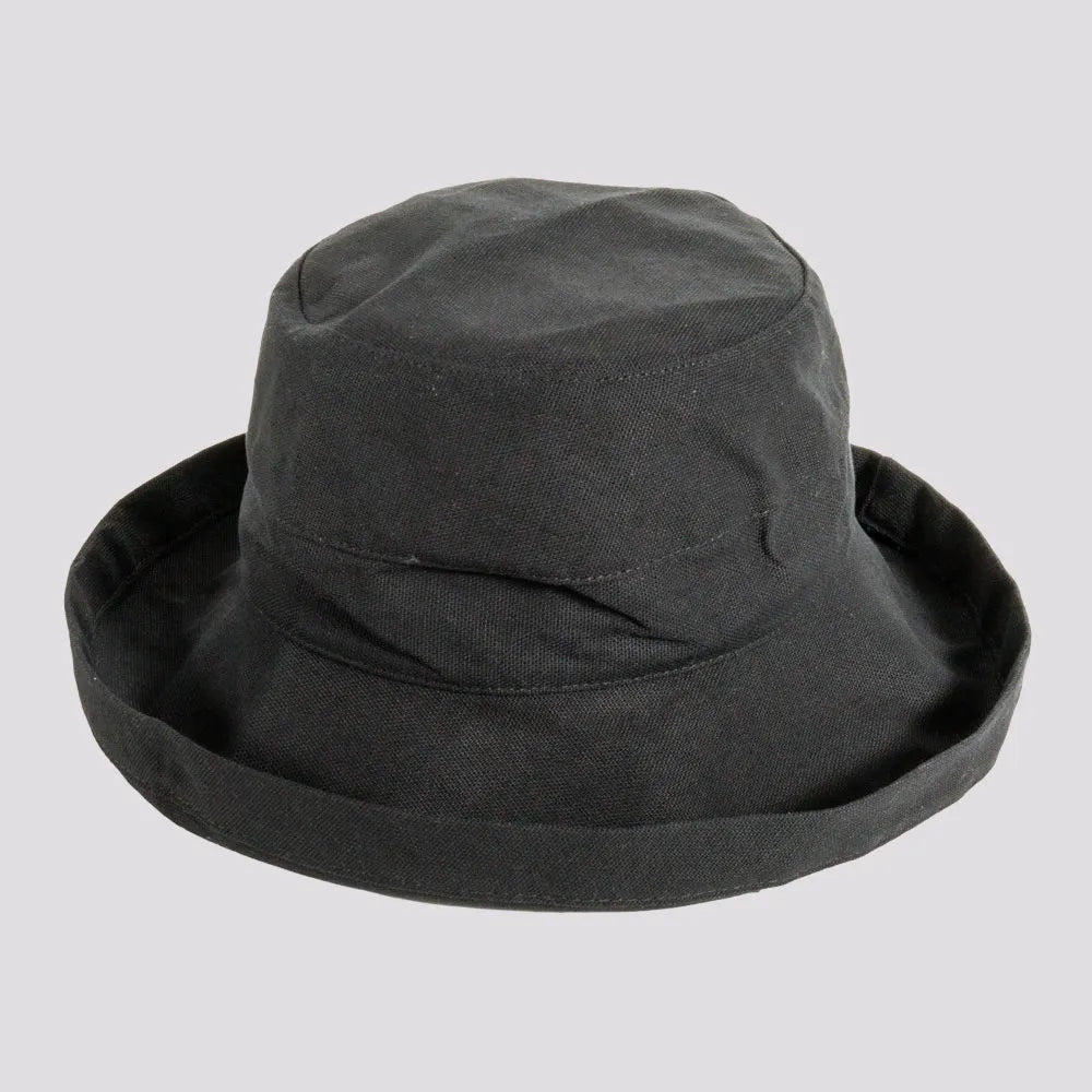 Sausalito | Womens Black Cotton Sun Bucket Hat with Upturn Brim