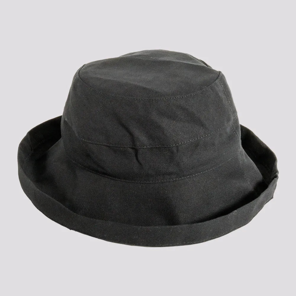 Sausalito | Womens Black Cotton Sun Bucket Hat with Upturn Brim