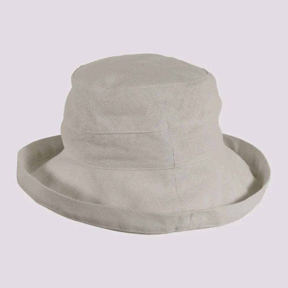 Sausalito | Womens White Cotton Sun Bucket Hat with Upturn Brim