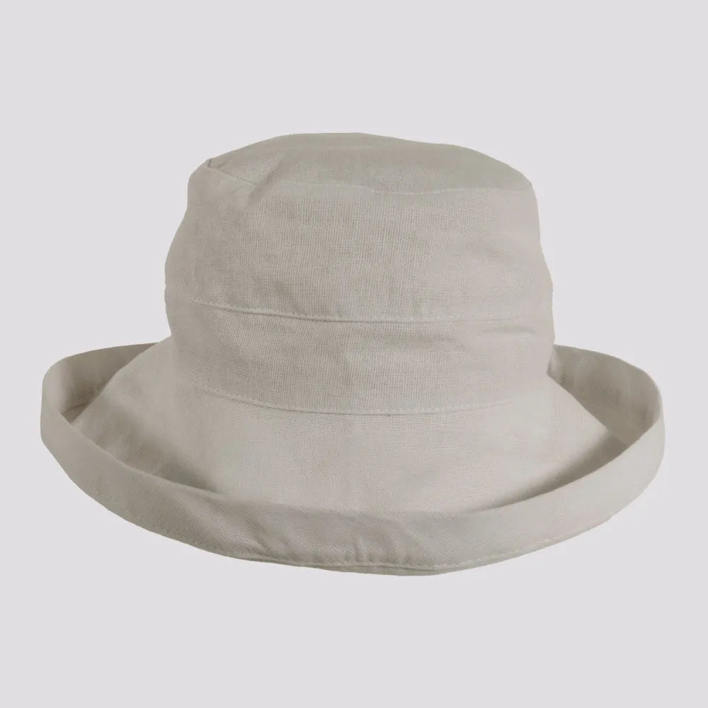 Sausalito | Womens White Cotton Sun Bucket Hat with Upturn Brim