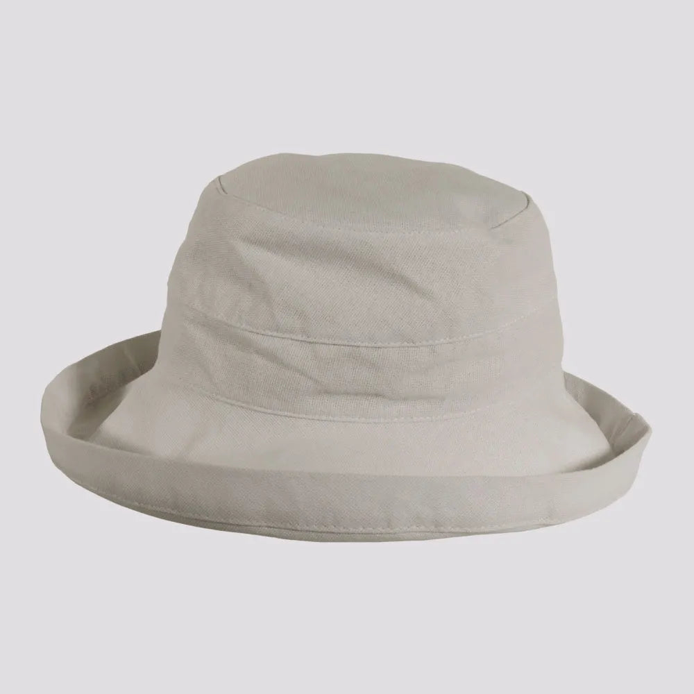 Sausalito | Womens White Cotton Sun Bucket Hat with Upturn Brim