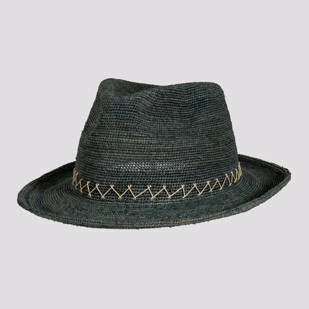 Sicily | Mens Ocean Crocheted Raffia Straw Fedora Hat with Stitching