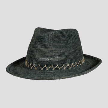 Sicily | Mens Ocean Crocheted Raffia Straw Fedora Hat with Stitching