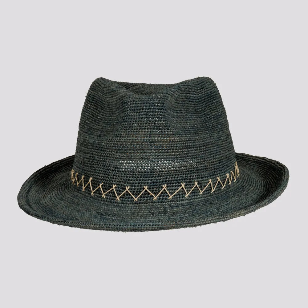 Sicily | Mens Ocean Crocheted Raffia Straw Fedora Hat with Stitching