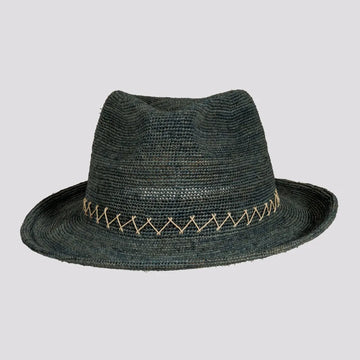 Sicily | Mens Ocean Crocheted Raffia Straw Fedora Hat with Stitching