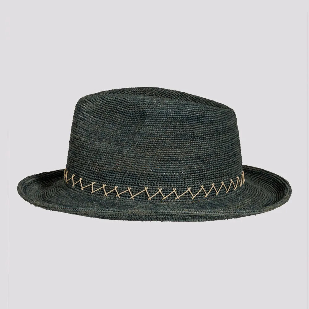 Sicily | Mens Ocean Crocheted Raffia Straw Fedora Hat with Stitching